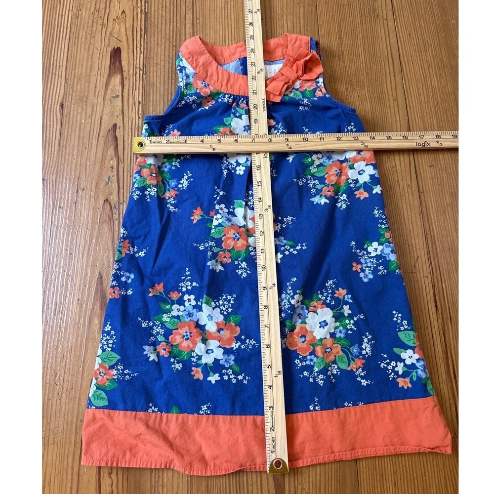 Gymboree Floral Dress Girls Blue Orange Sleeveless Bow Accent A-Line SIZE 8